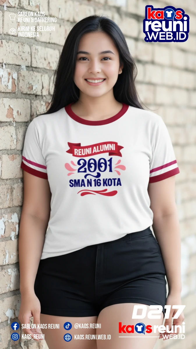 Desain Kaos Reuni 2001 Putih Strip Merah (2)